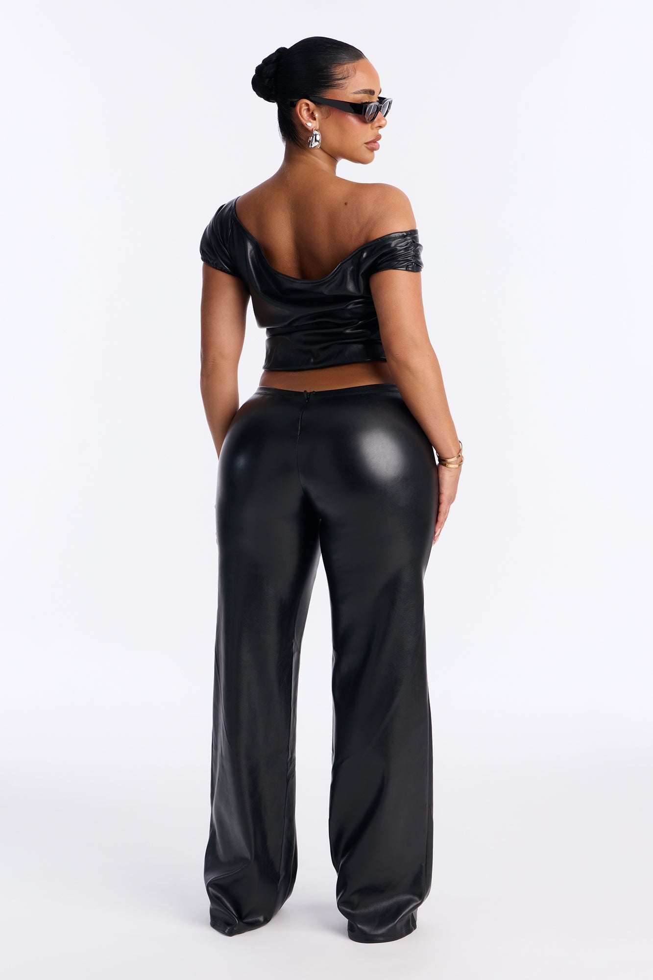 Roxy FAUX leather low rIse straight leg pant set - Black