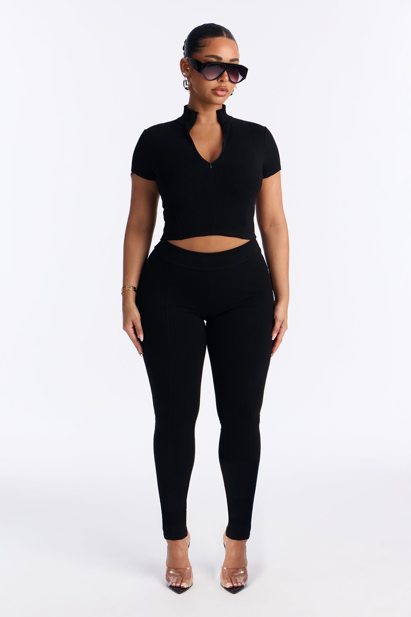 Mia Zip Snatched Pant Set - Black