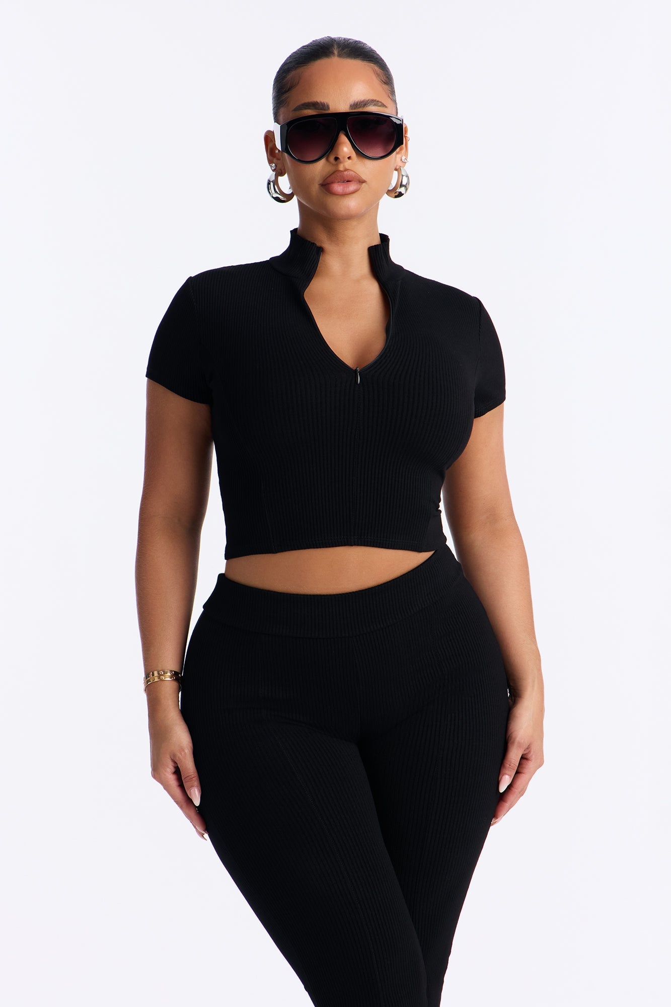 Mia Zip Snatched Pant Set - Black