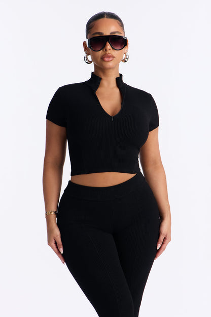 Mia Zip Snatched Pant Set - Black