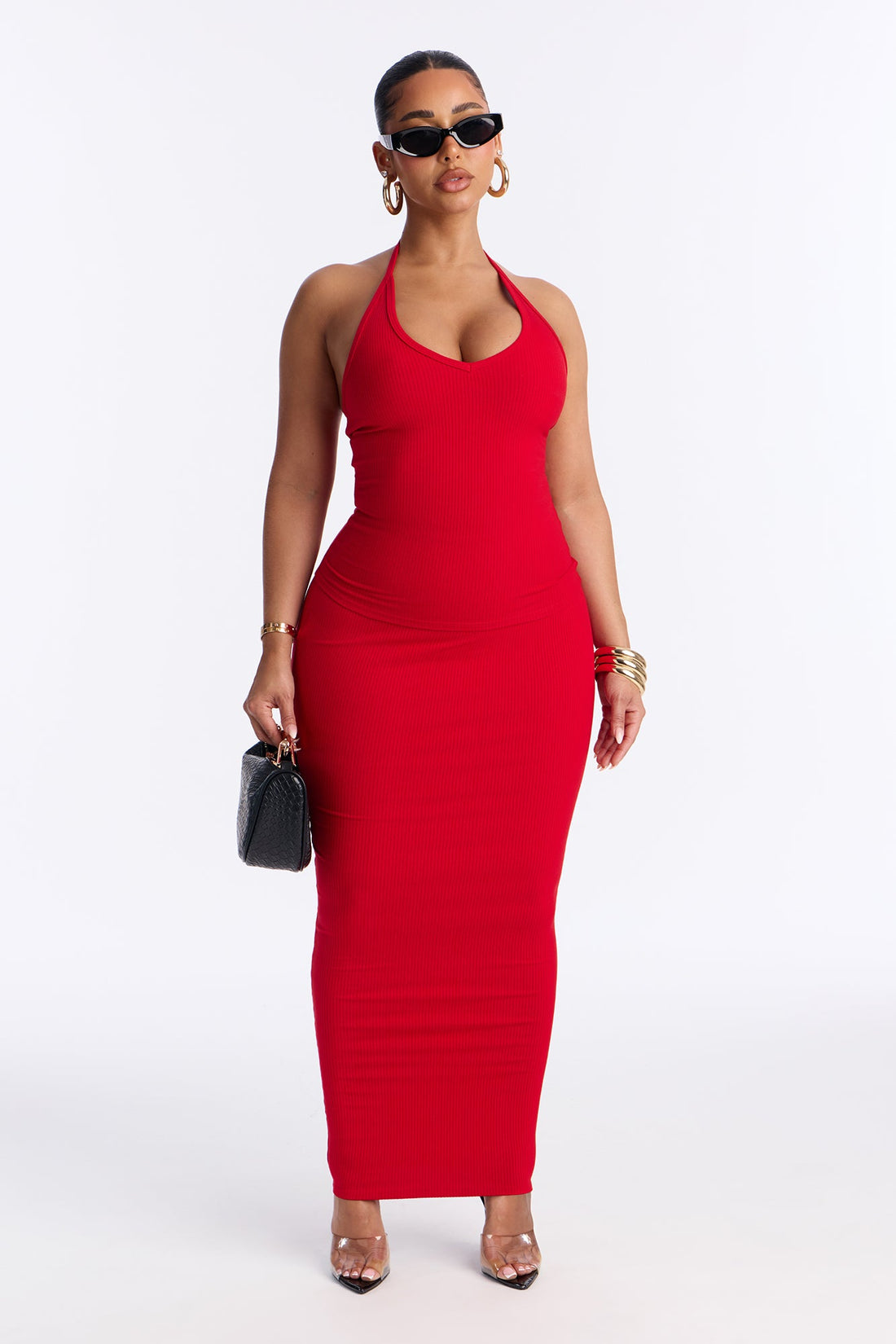 Gaia Snatched Midi Skirt - Red