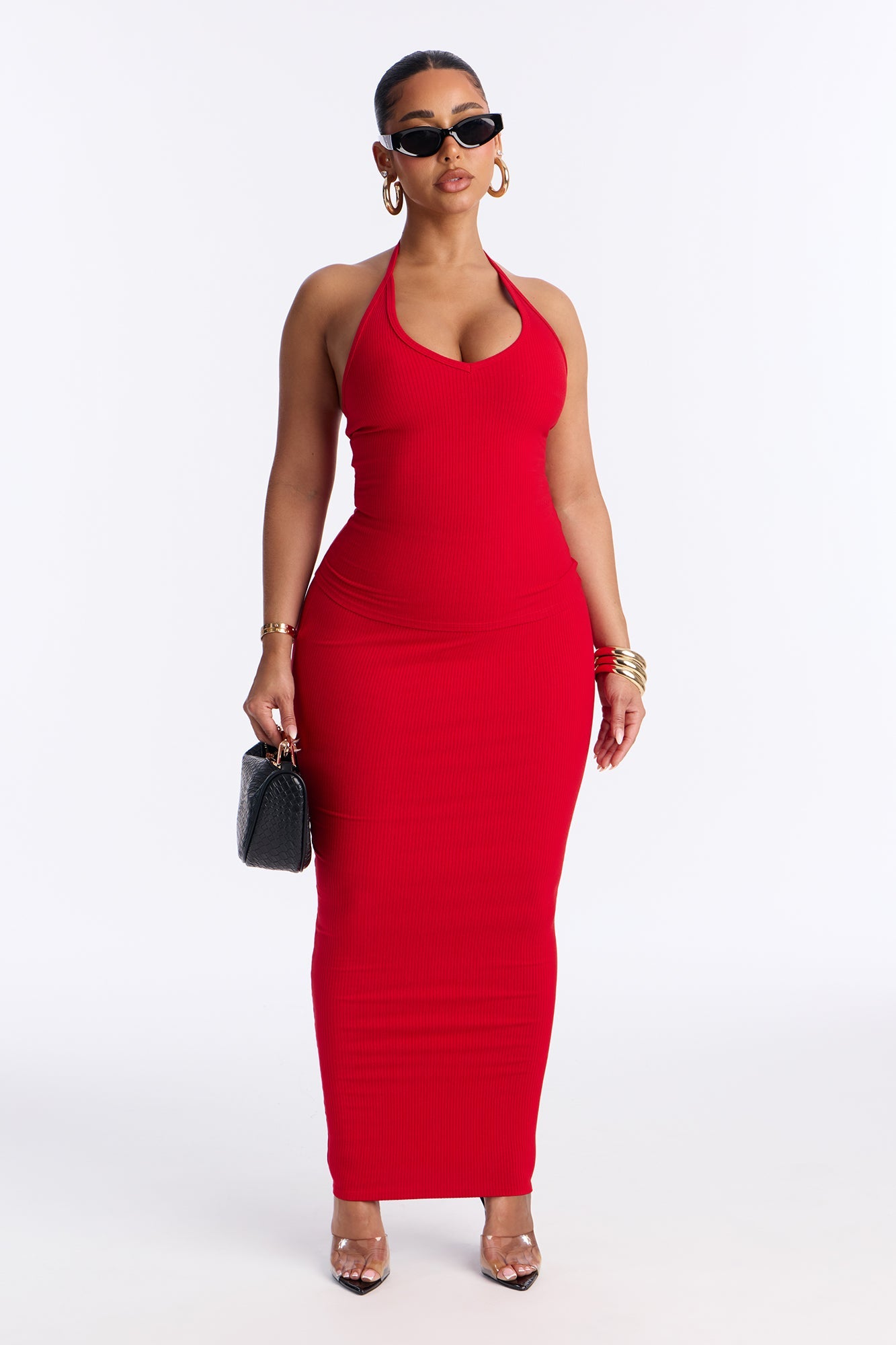 Gaia Snatched Midi Skirt - Red