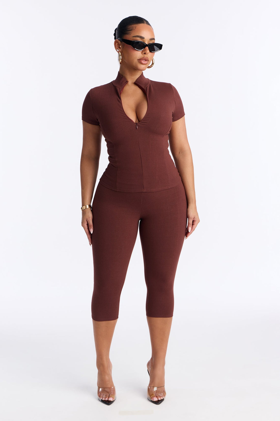 Nika Snatched Capri Leggings - Brown