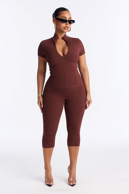 Nika Snatched Capri Leggings - Brown