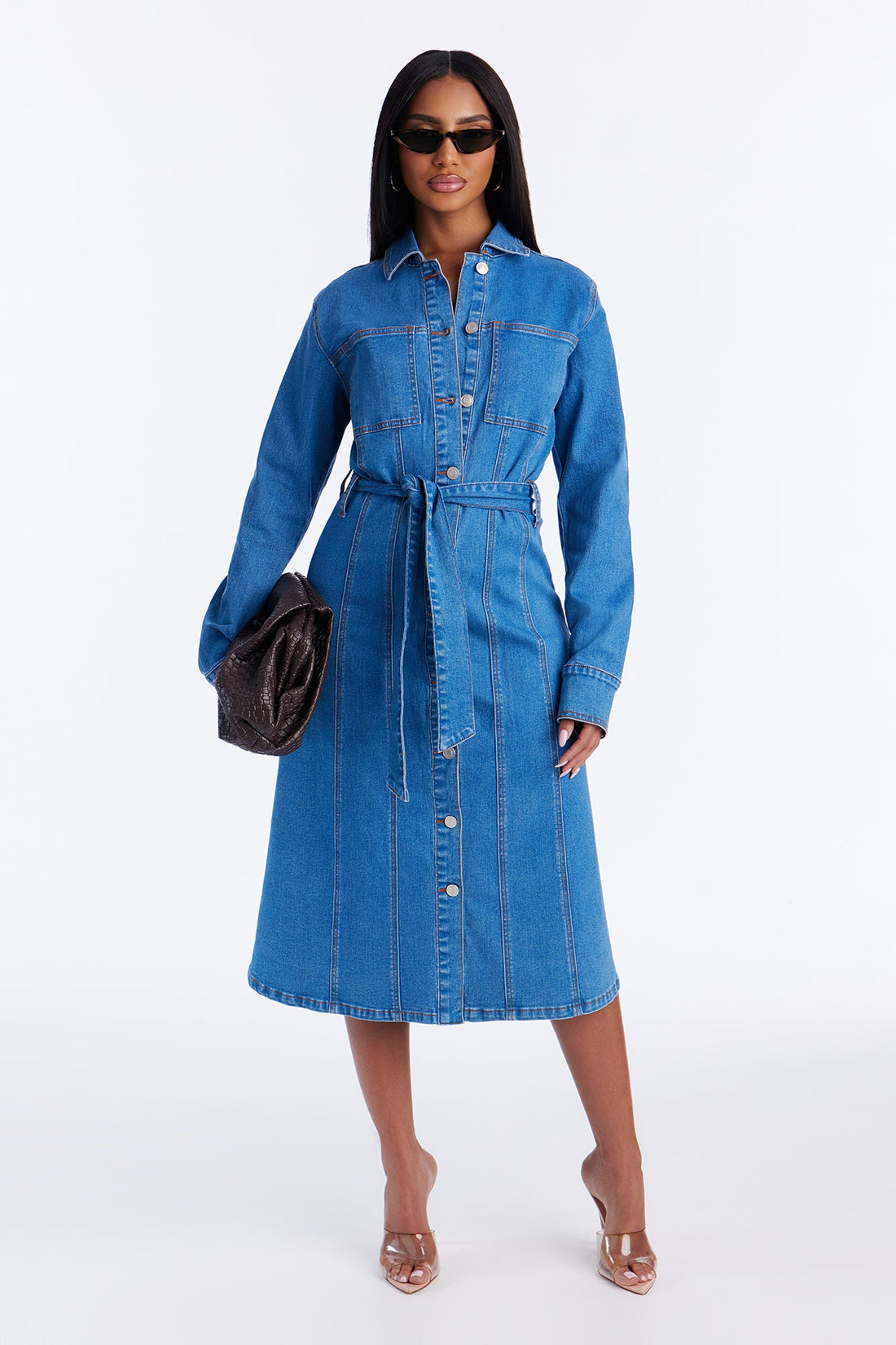 Easy Like Sunday Button Up Denim Midi Dress - Denim