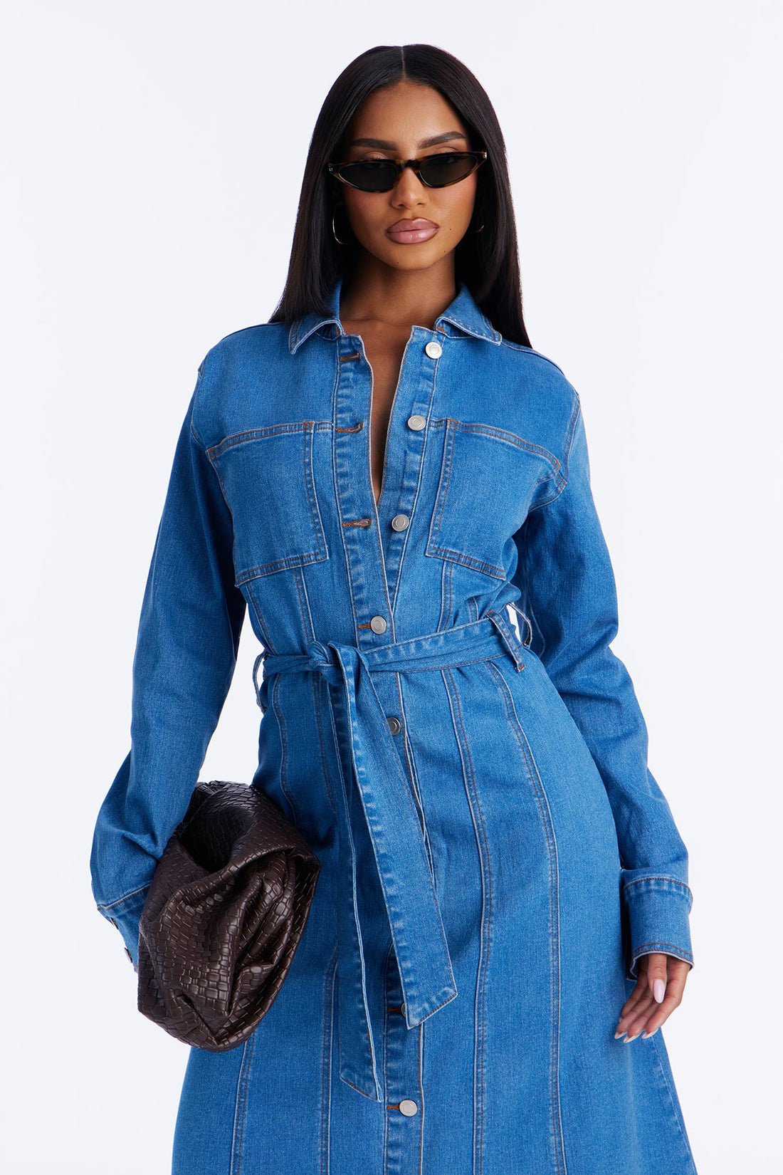 Easy Like Sunday Button Up Denim Midi Dress - Denim