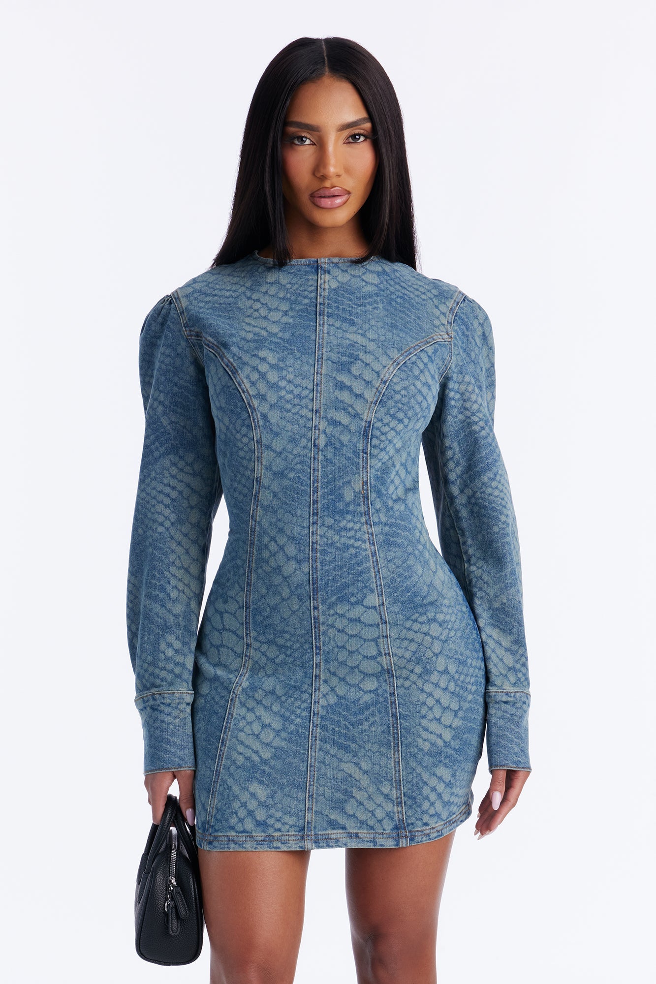 Just A Hiss Snake Denim Mini Dress - Denim
