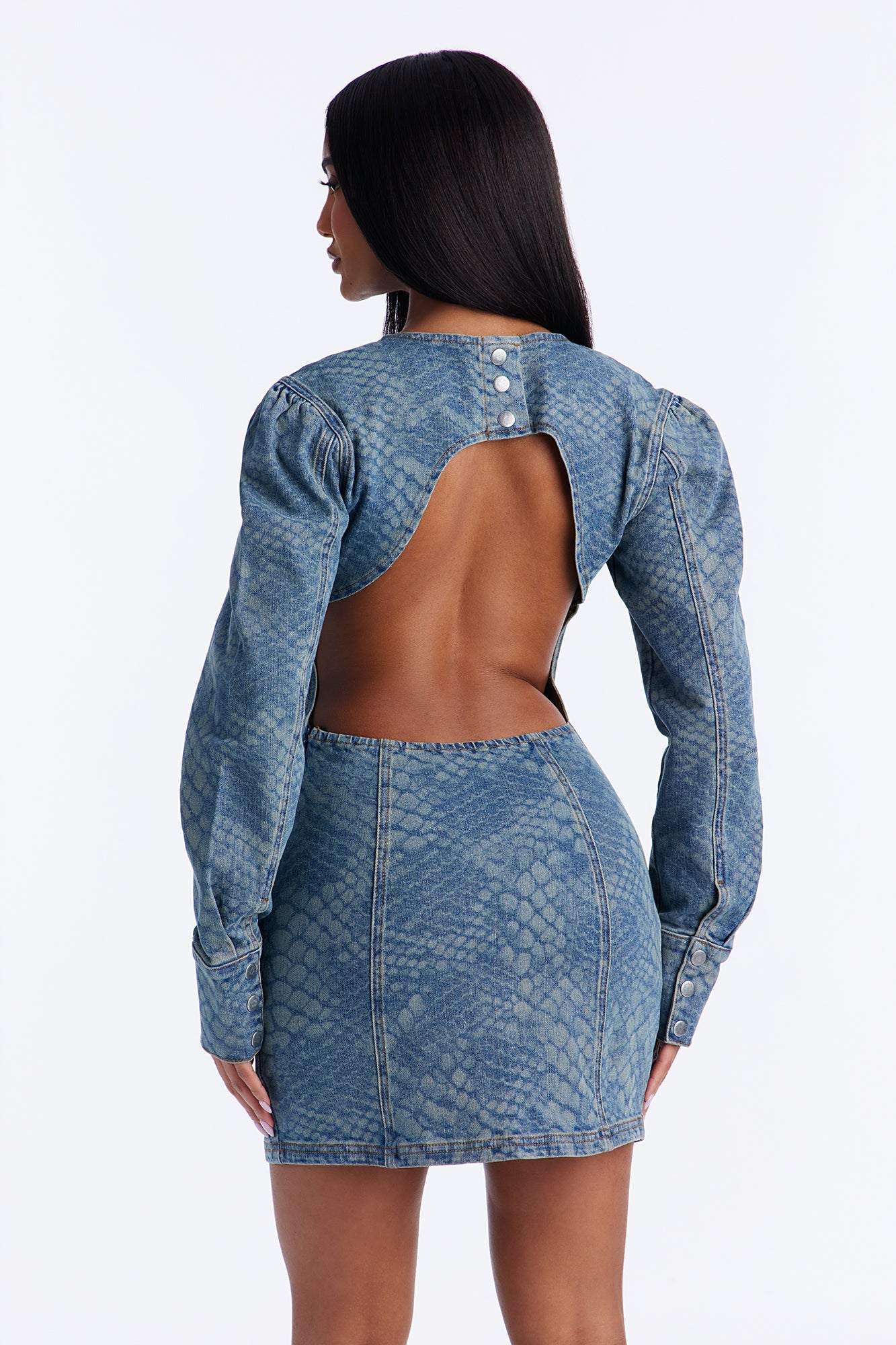 Just A Hiss Snake Denim Mini Dress - Denim