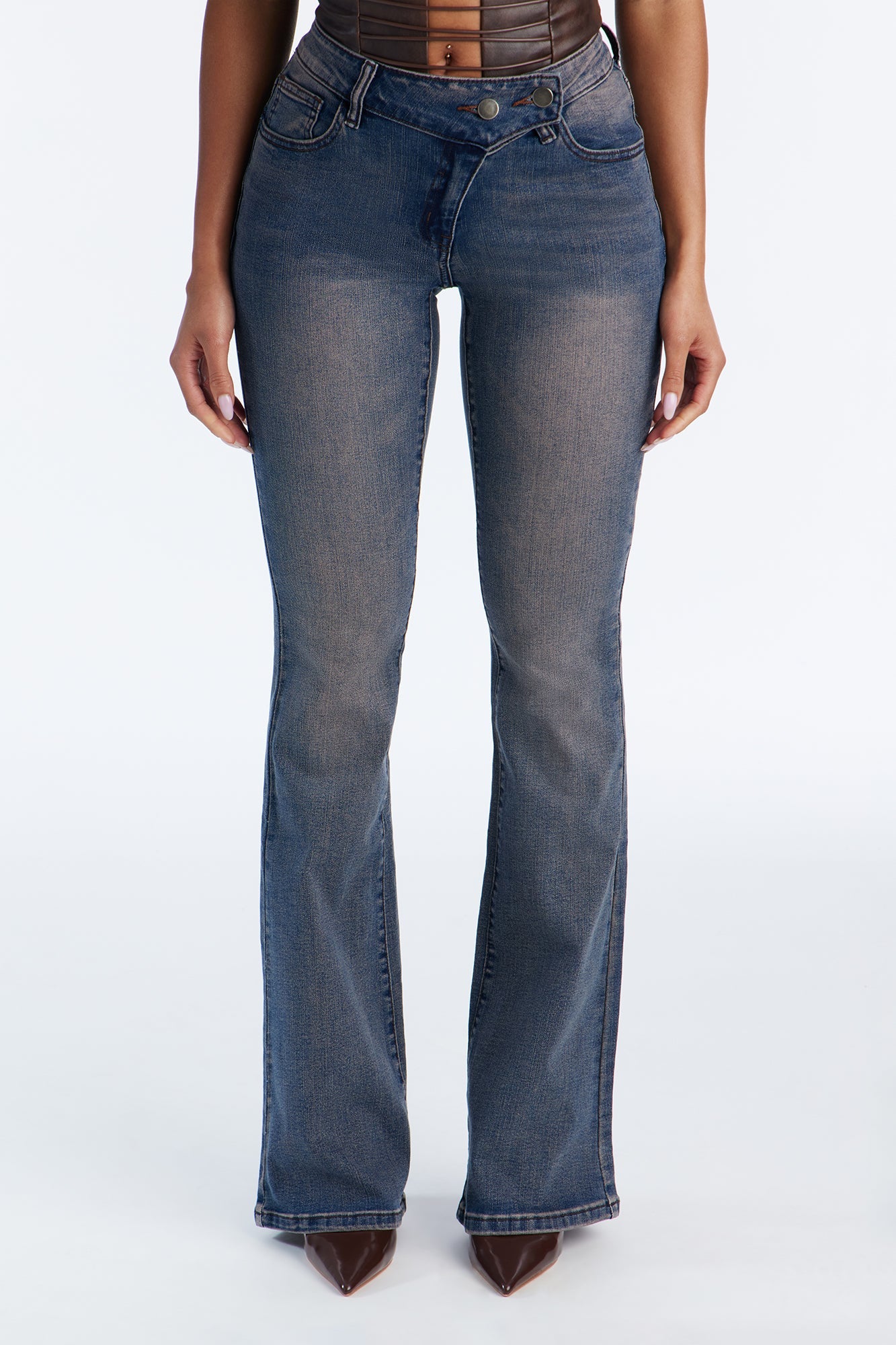 Walk The Walk Low Rise Flare Jeans - Dark Wash