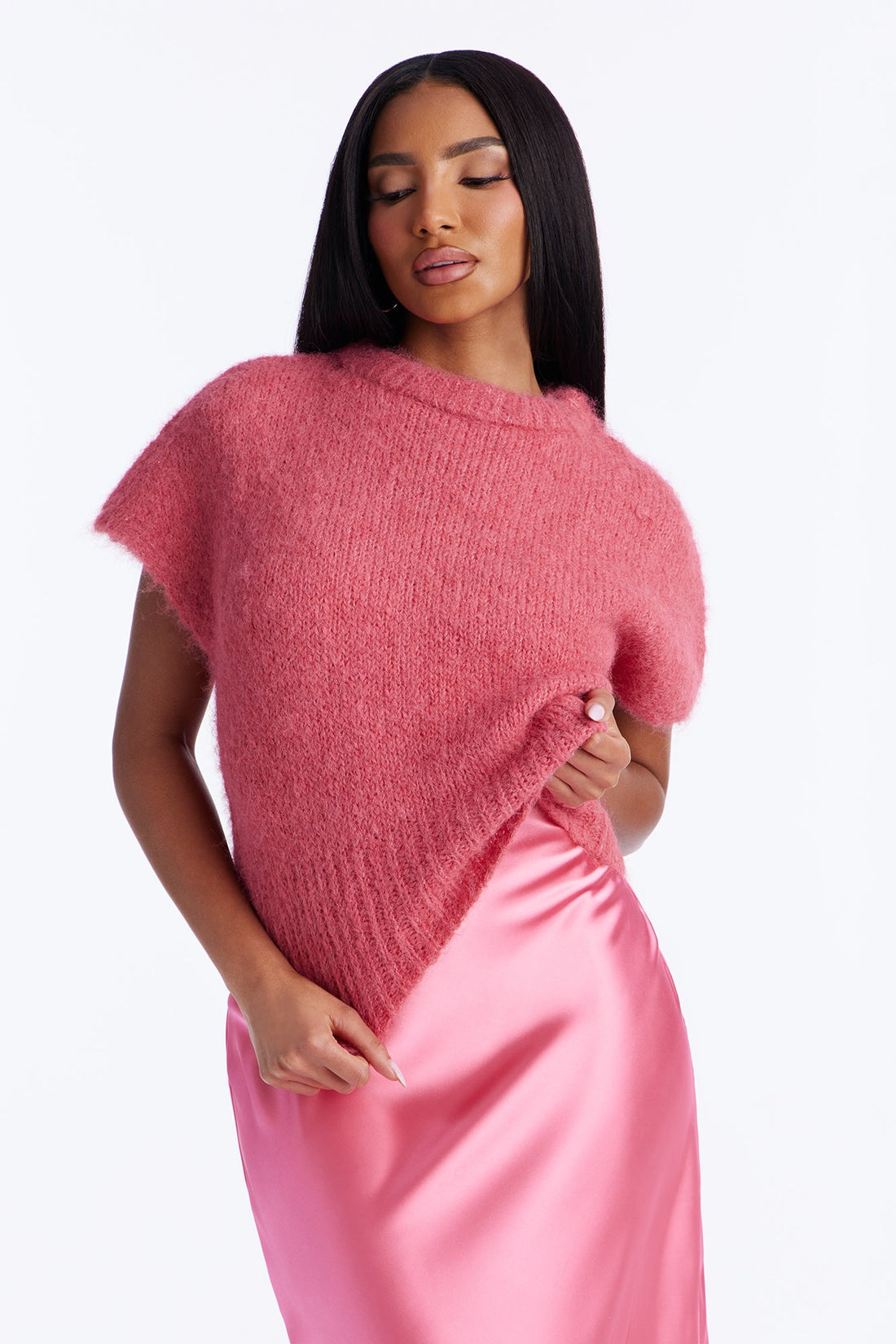Found You Satin Sweater Maxi Dress Set - Pink
