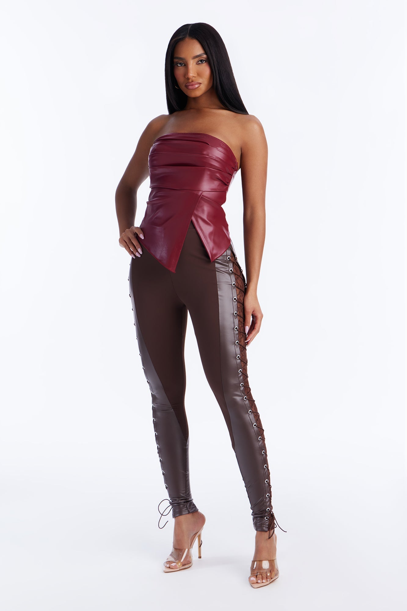 Up All Night Lace Up Legging - Chocolate