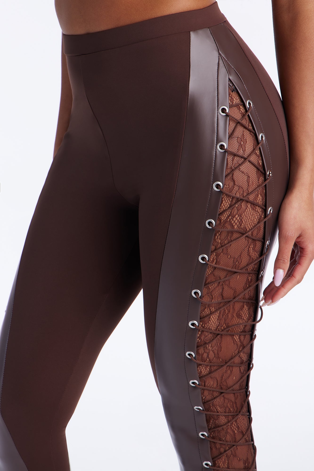 Up All Night Lace Up Legging - Chocolate