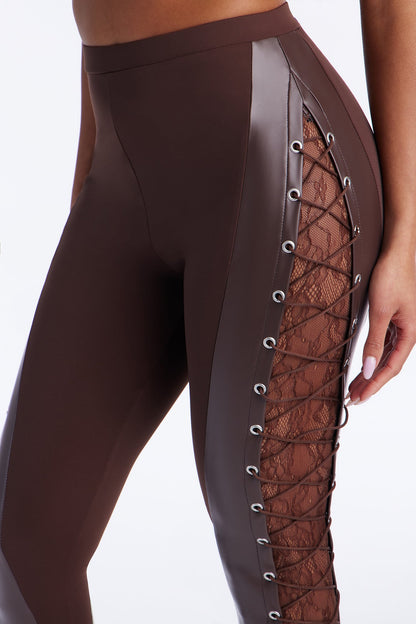 Up All Night Lace Up Legging - Chocolate