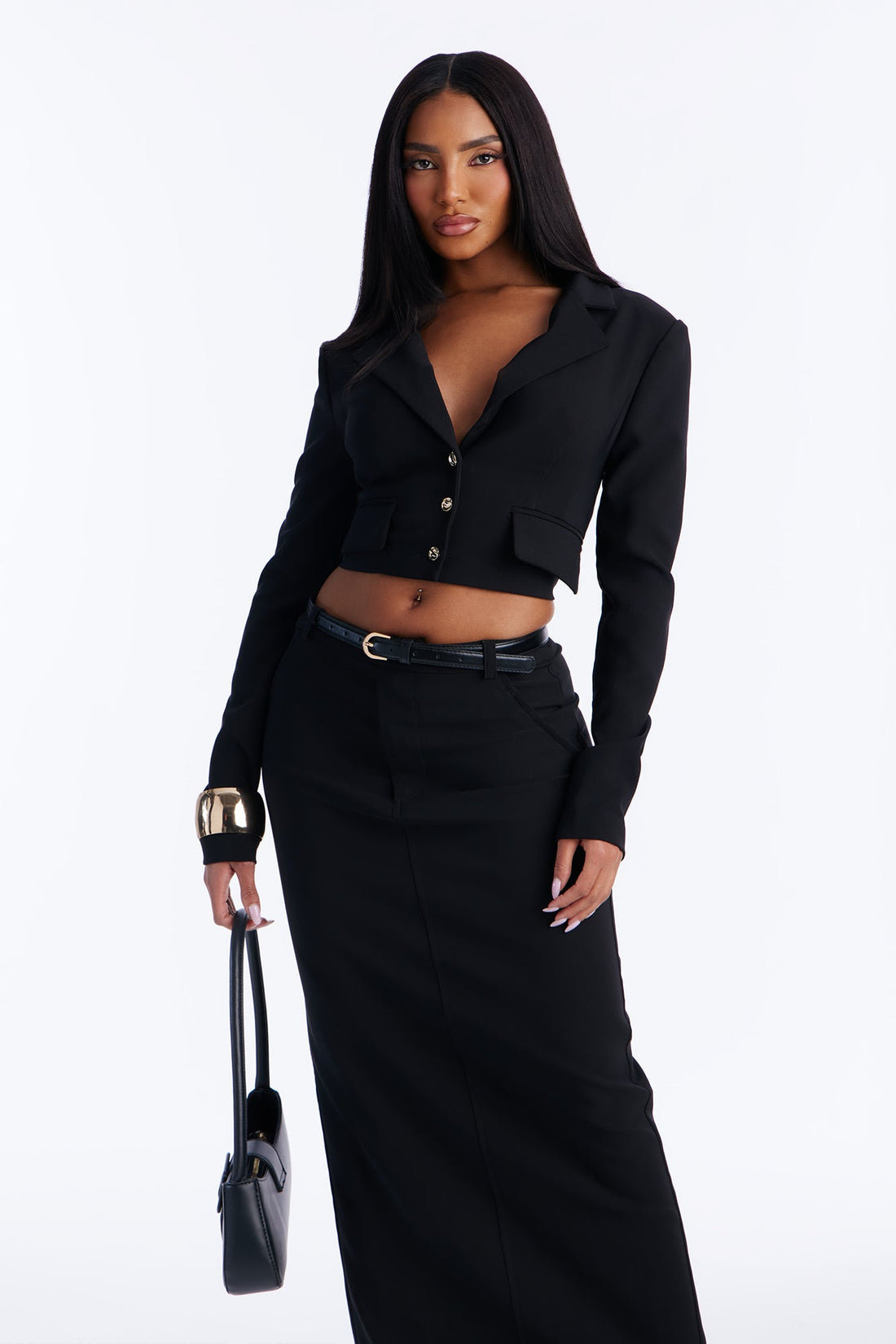 Milani Blazer Maxi Skirt Set - Black