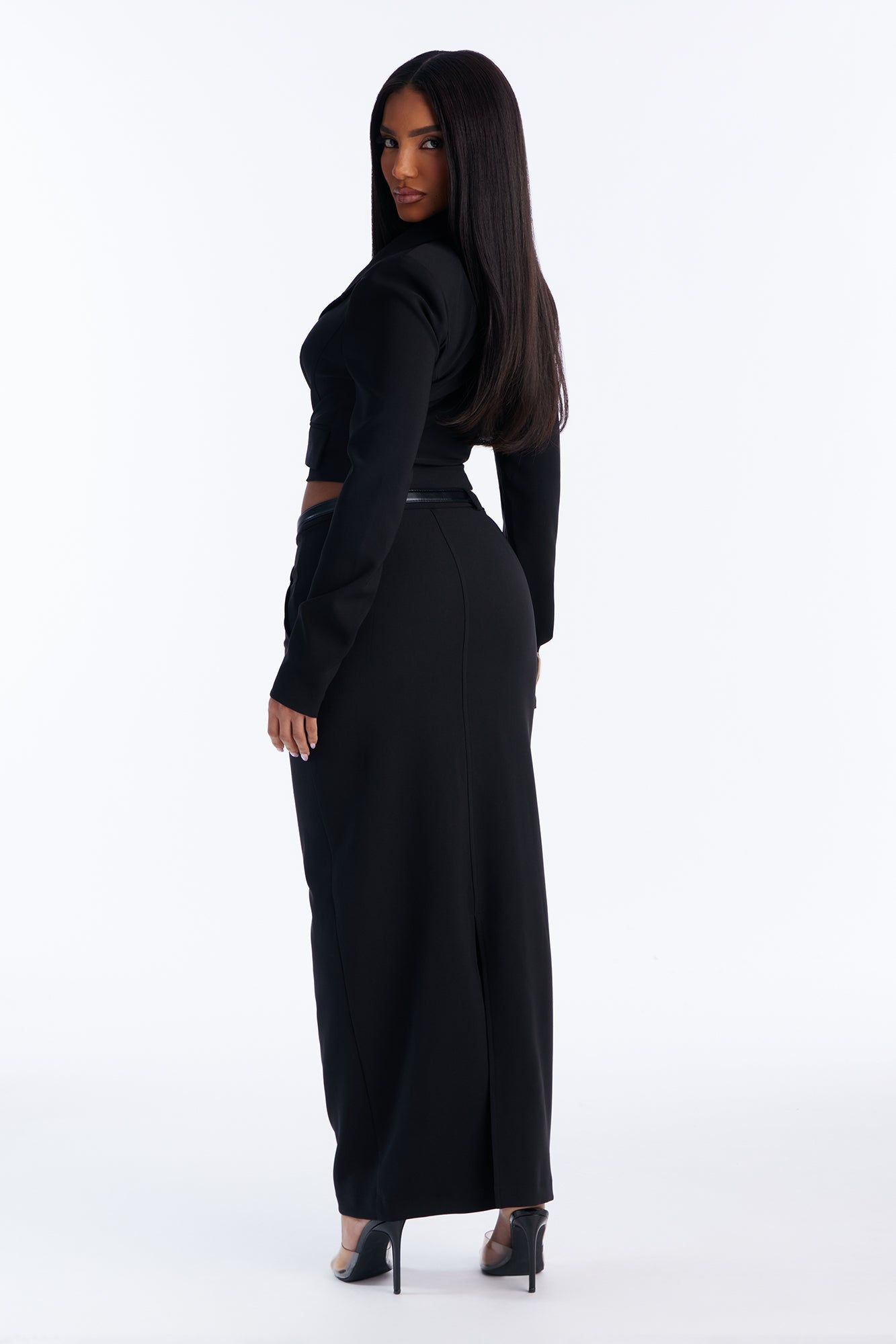 Milani Blazer Maxi Skirt Set - Black