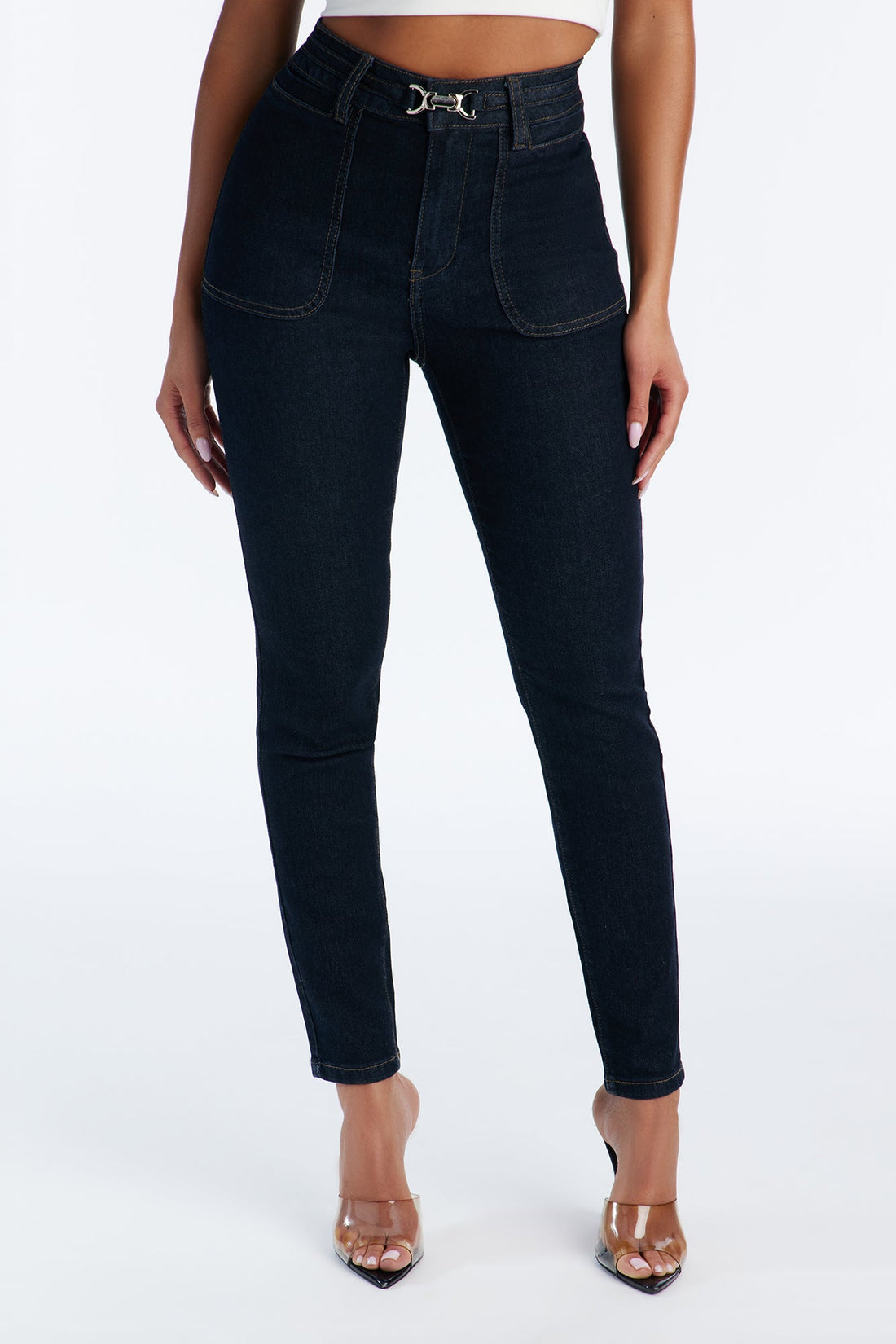 Melrose Clasp Skinny Jeans - Dark Wash