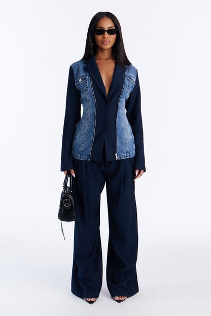 Short Cityscape Remix Blazer Pant Set - Navy