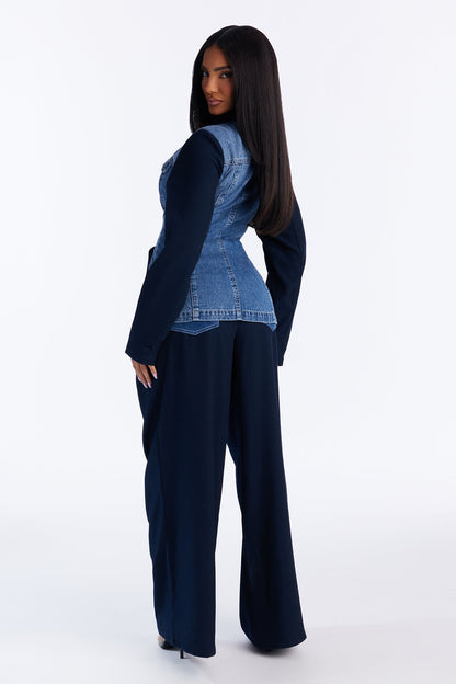 Short Cityscape Remix Blazer Pant Set - Navy