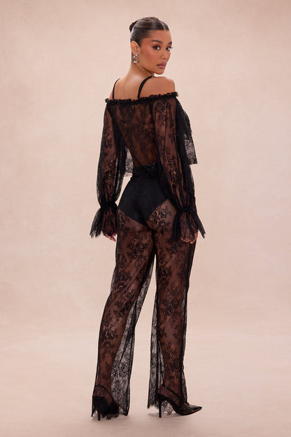 Delia Sheer Lace Pant Set - Black