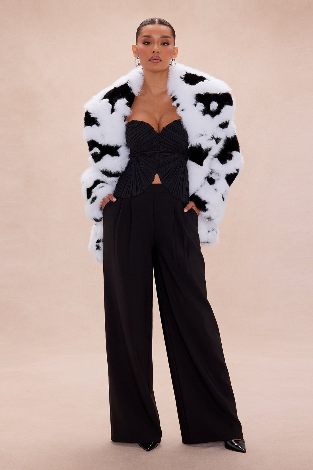 Corvina Faux Fur Jacket - White/Black