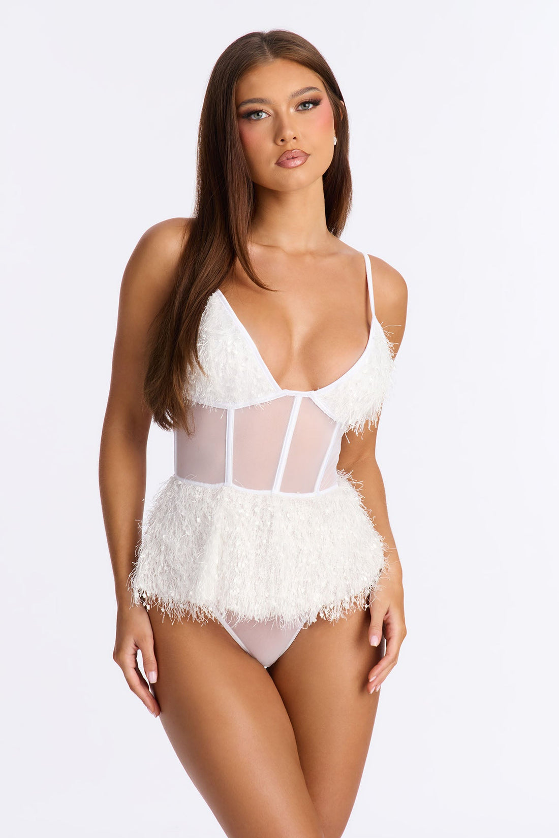Cold As Ice Mesh Peplum Teddy - White