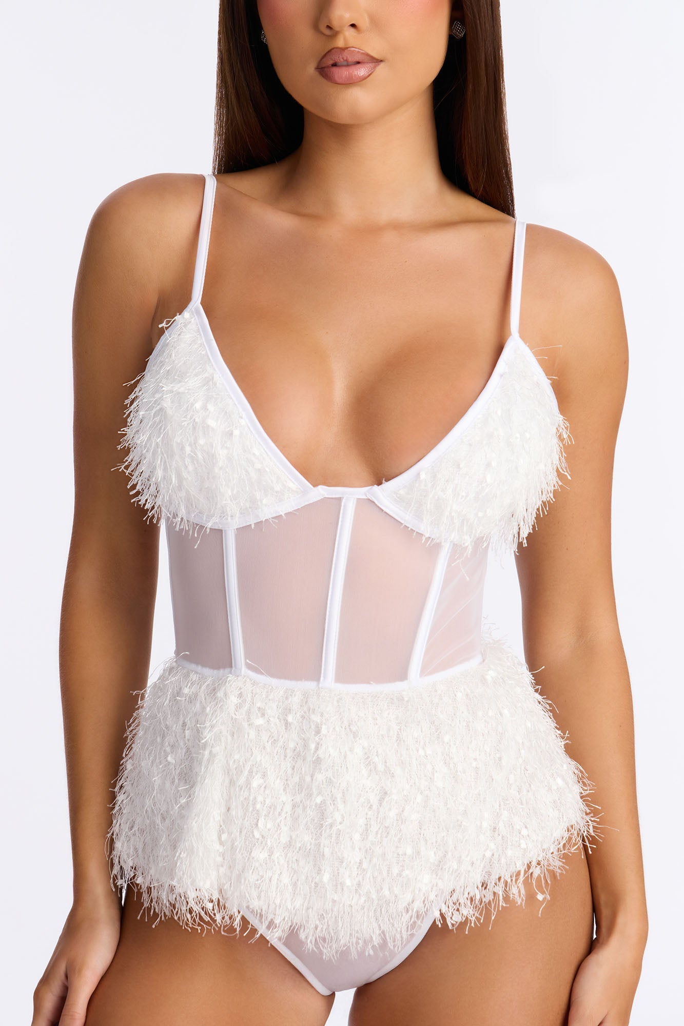 Cold As Ice Mesh Peplum Teddy - White