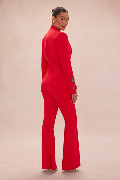 Amelia Embroidered Blazer Pant Set - Red