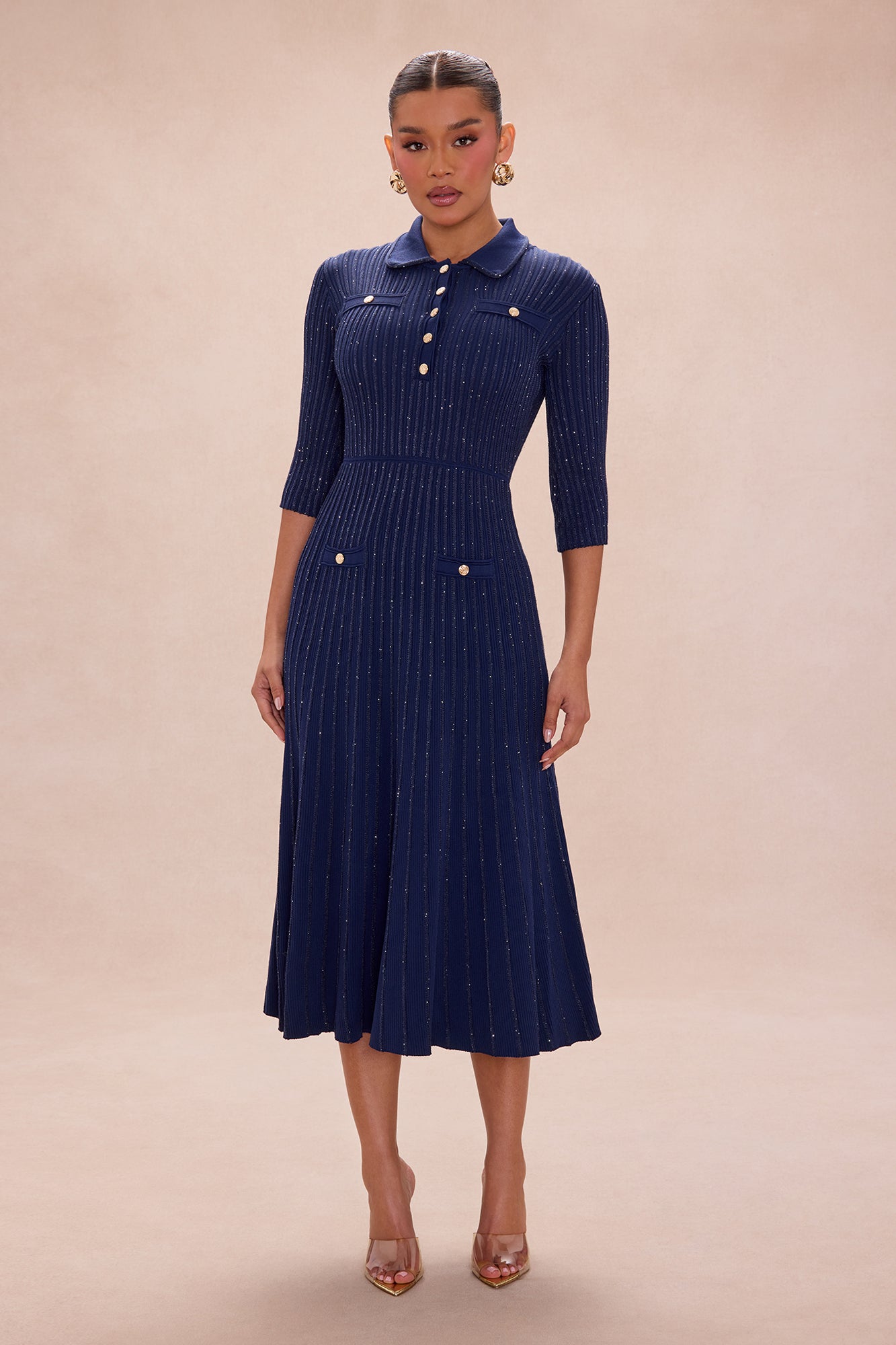 Rachelle Embellished Collared Maxi Dress - Navy