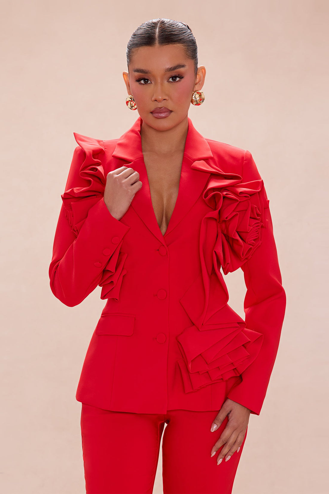 Wild Roses Blazer Pant Set - Red