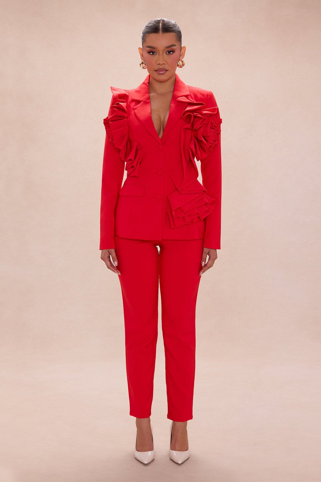 Wild Roses Blazer Pant Set - Red