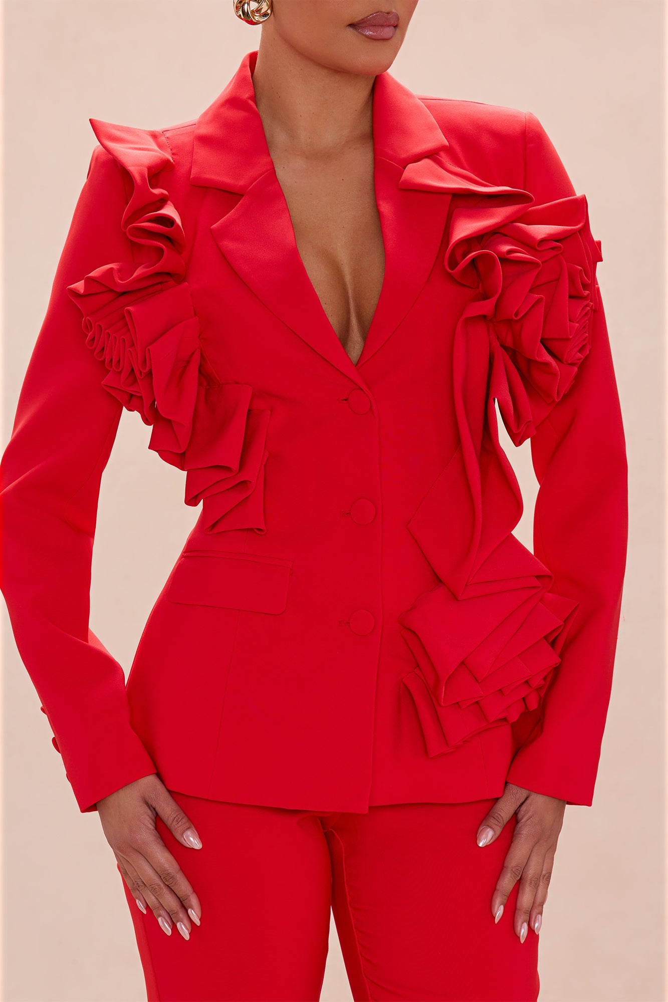 Wild Roses Blazer Pant Set - Red