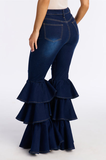 Spicy Steps Ruffle Flare Jeans - Dark Wash