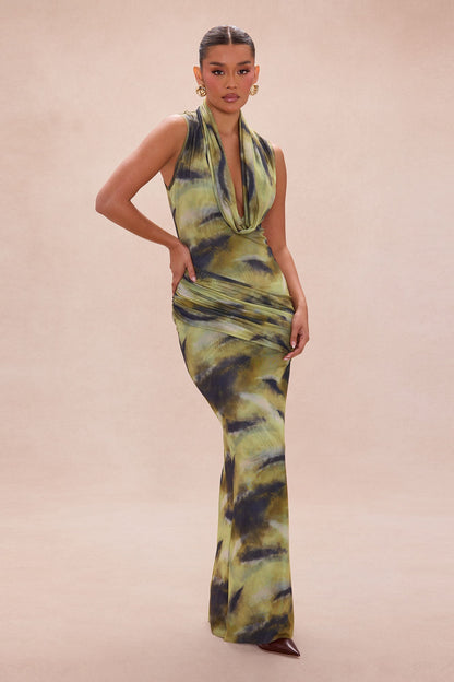 Glow Forever Abstract Mesh Maxi Dress - Green/combo
