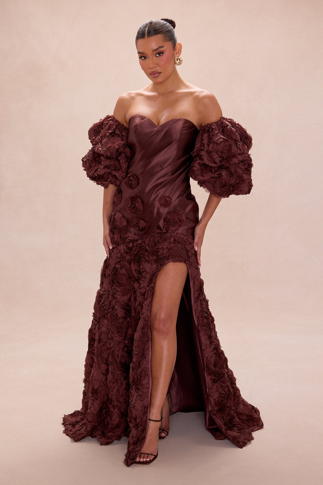 Bold Elegance Strapless Gown - Brown