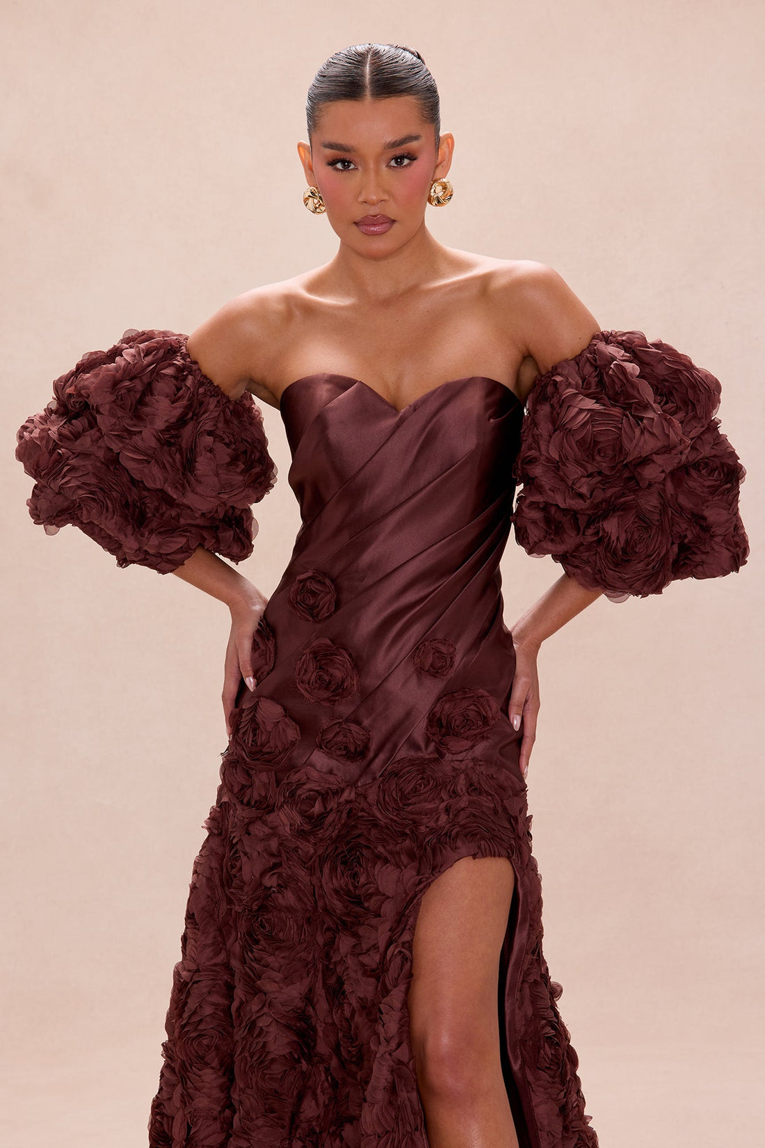 Bold Elegance Strapless Gown - Brown