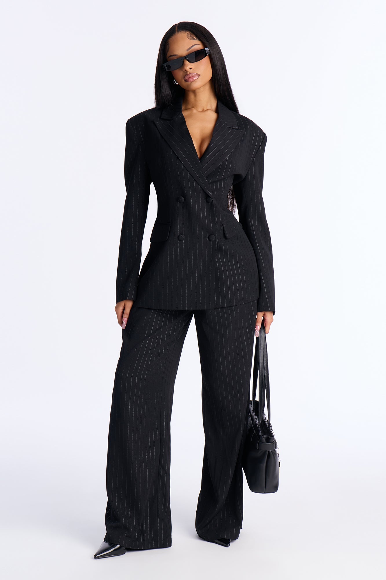 Smooth Criminal Metallic Pinstripe Blazer - Black