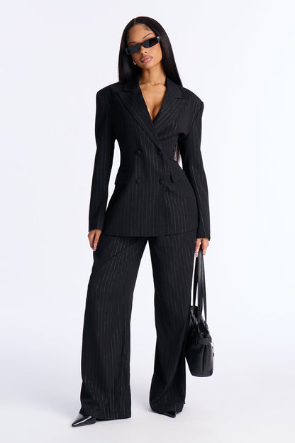 Smooth Criminal Metallic Pinstripe Blazer - Black