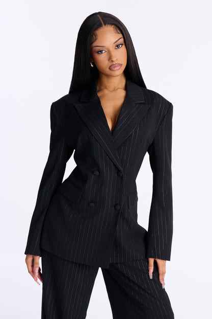 Smooth Criminal Metallic Pinstripe Blazer - Black