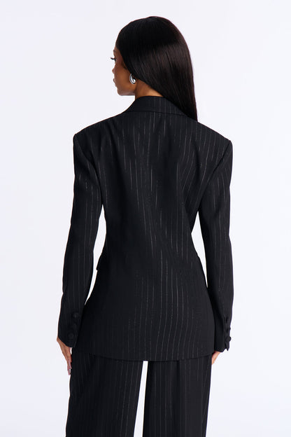 Smooth Criminal Metallic Pinstripe Blazer - Black
