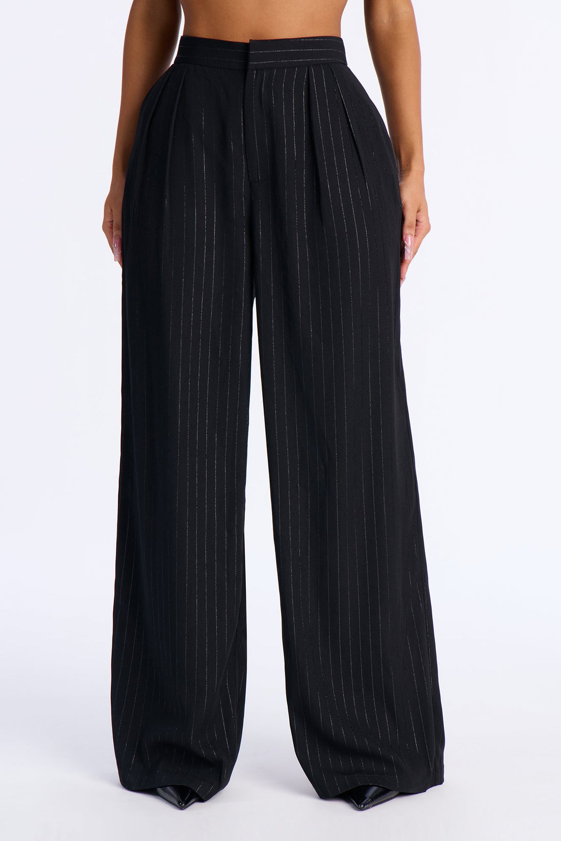 Smooth Criminal Metallic Pinstripe Trousers - Black