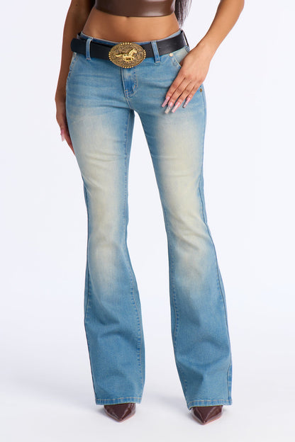 Ranch Life Belted Bootcut Jeans - Medium Wash