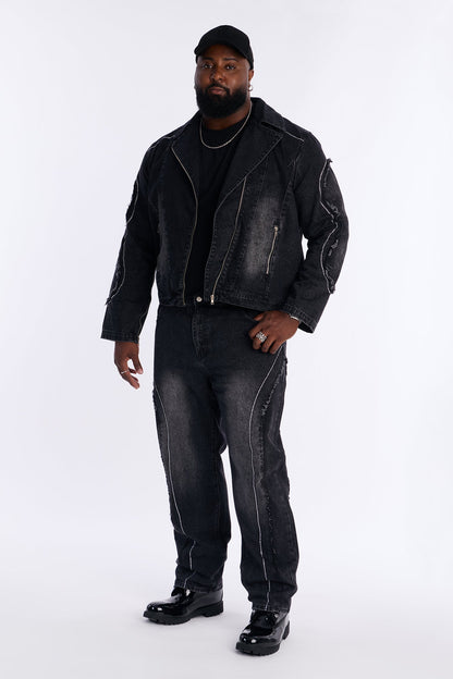 Moto Been Down Jeweled Denim Jacket - Black Wash