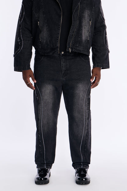 Straight Been Down Jeweled Jean - Black Wash