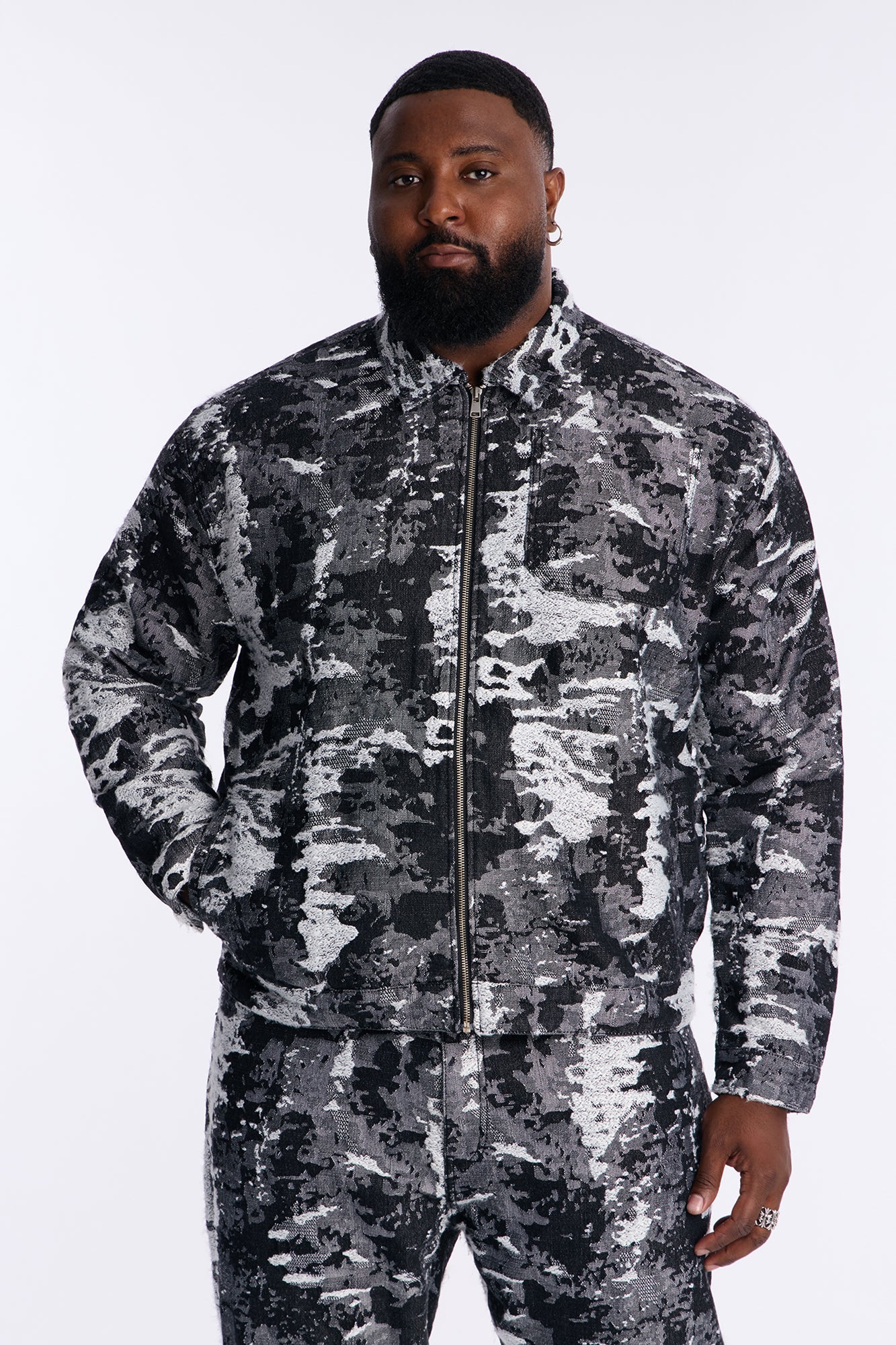 Cropped Fading In And Out Work Jacket - Black Wash