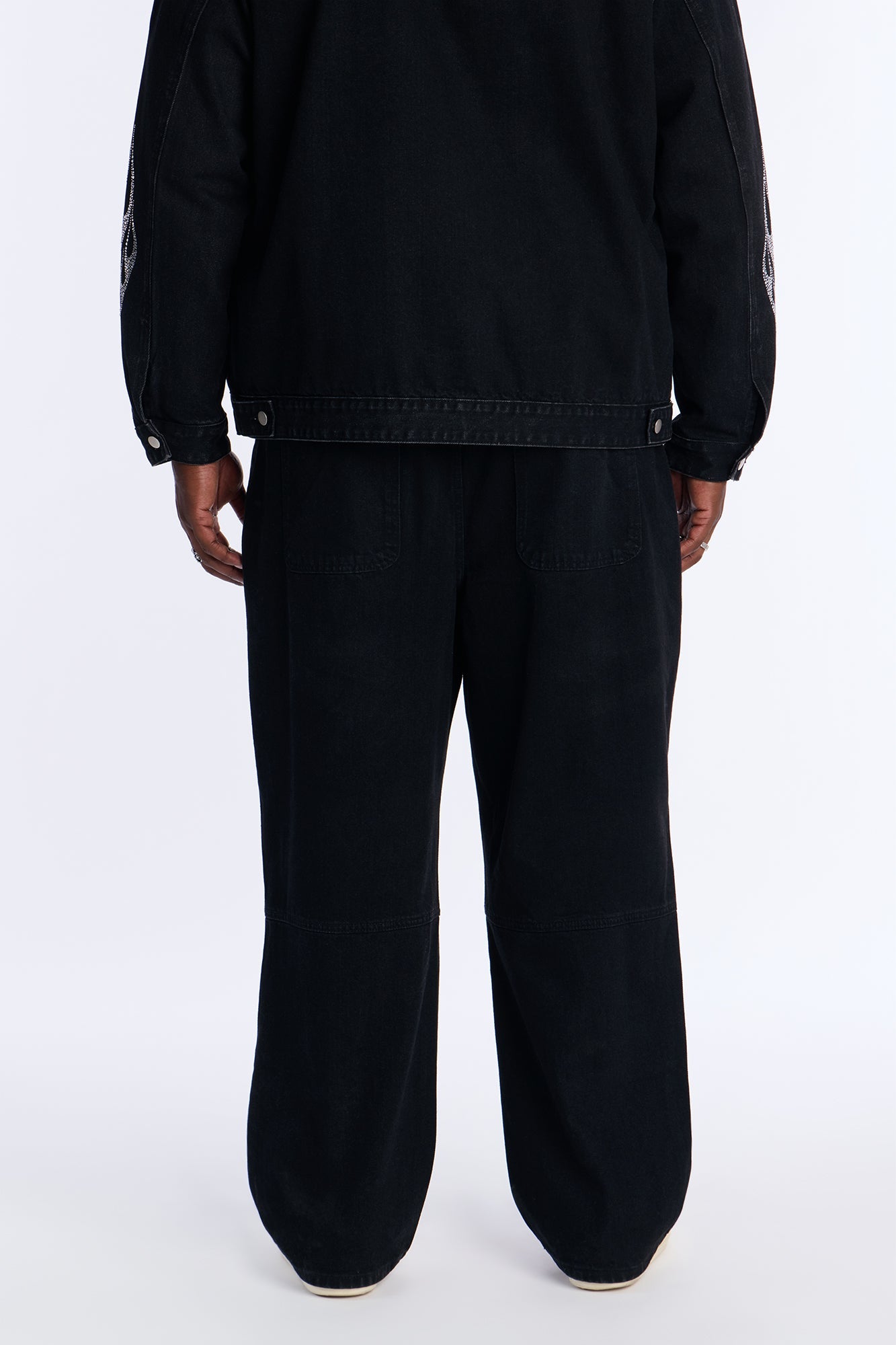 Baggy Ice Flames Jeweled Carpenter Jean - Black Wash