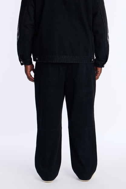 Baggy Ice Flames Jeweled Carpenter Jean - Black Wash
