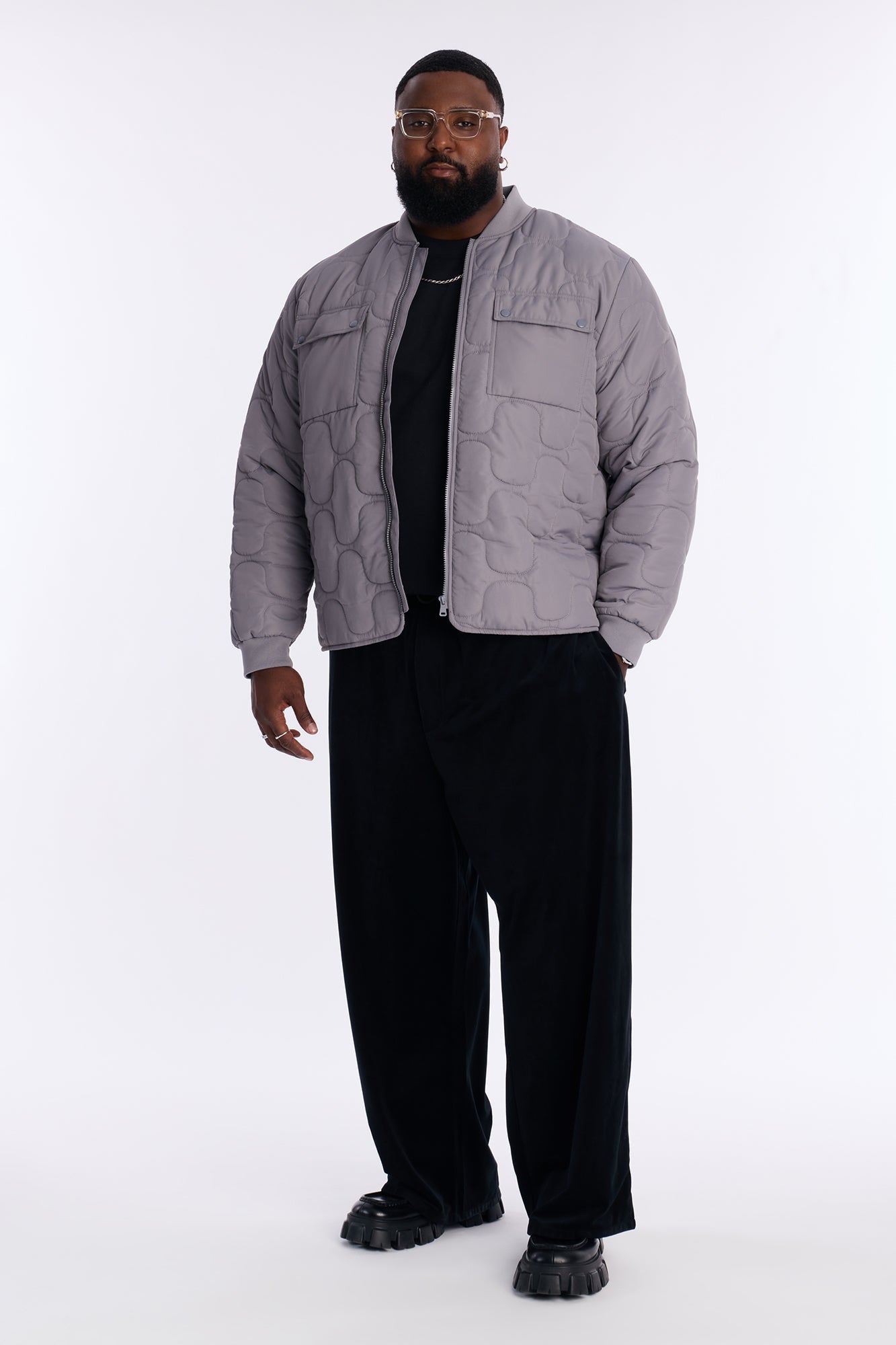 Geo Quilted Jacket - Grey