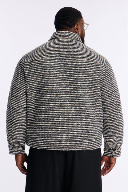 Relaxed Cropped Tweed Bomber Jacket - Grey