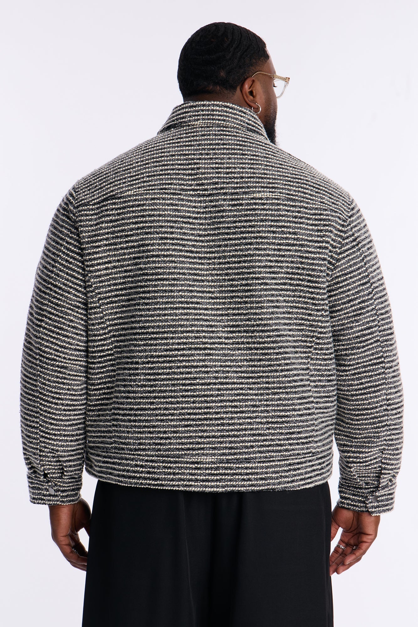Relaxed Cropped Tweed Bomber Jacket - Grey