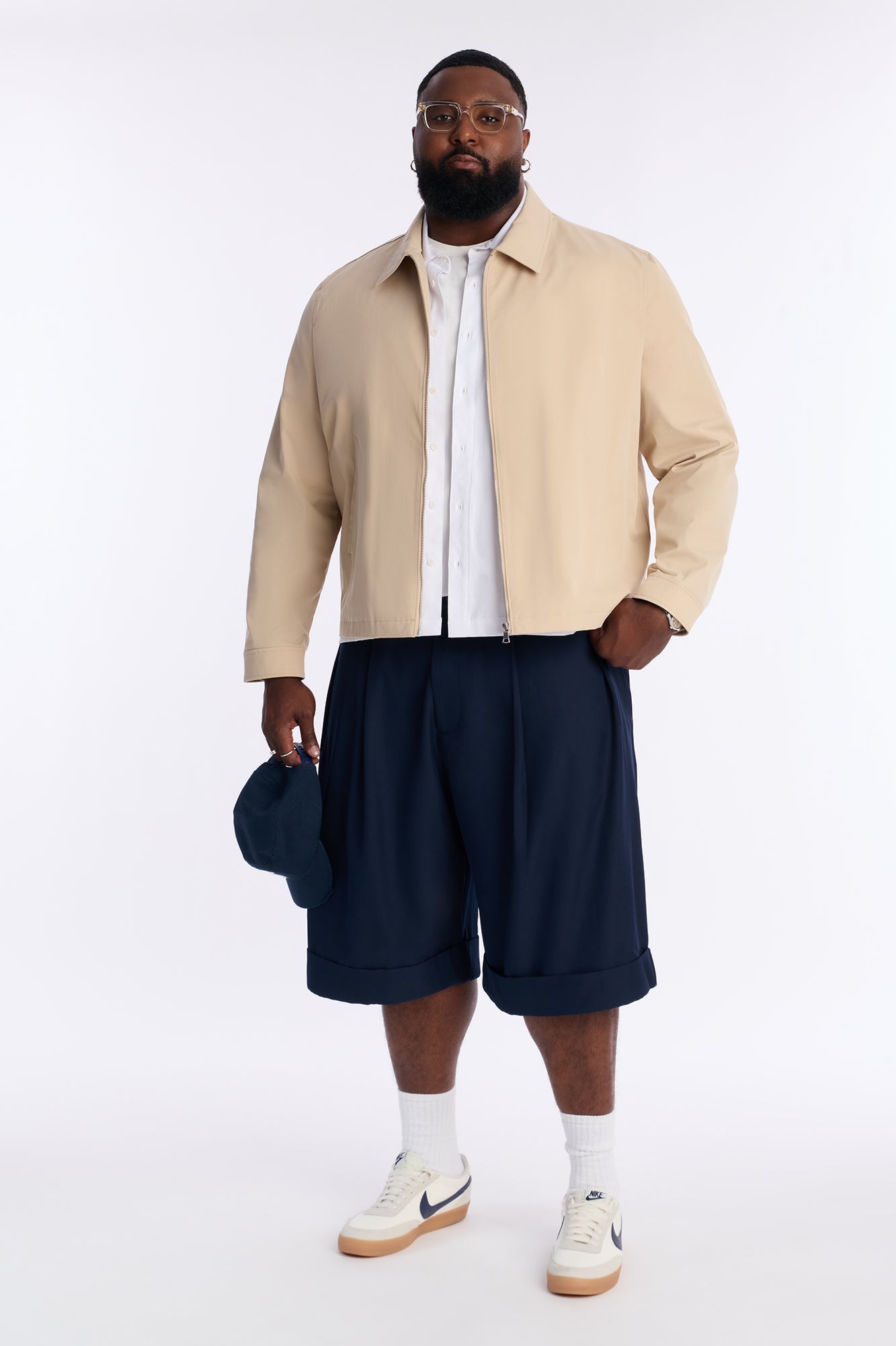 Wide Leg Double Pleated Grammercy Short - Navy